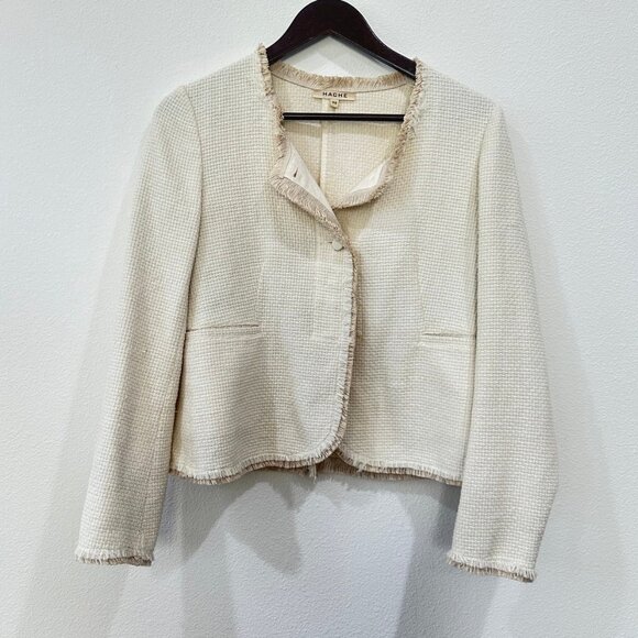 Hache Cream Tweed Blazer with Fringe Hem - Picture 2 of 9